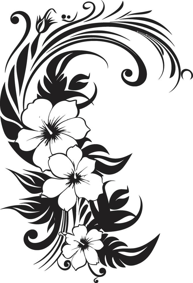 Natures Nectar Sleek Emblem with Decorative Floral Design in Black Whimsical Whorls Chic Black Vector Logo Highlighting Decorative Corners