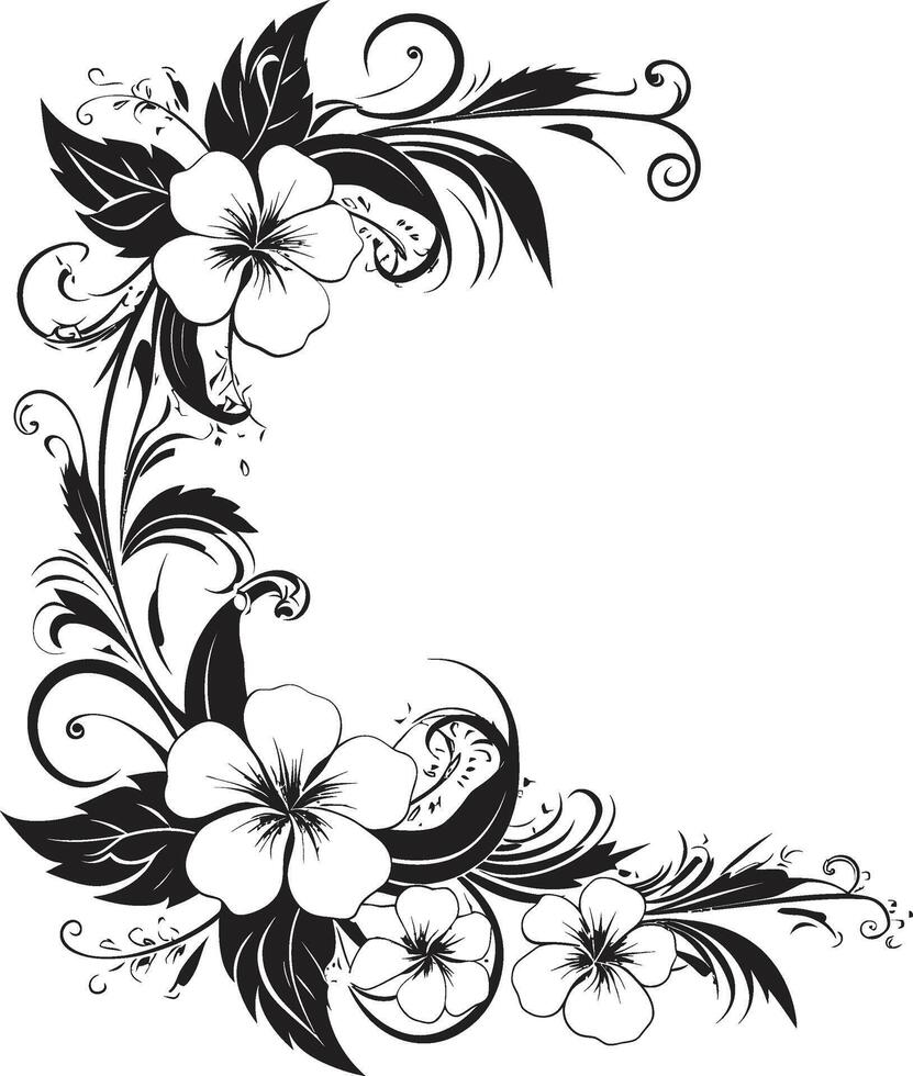 Chic Vines Monochrome Emblem Highlighting Decorative Corners Botanic Bounty Sleek Icon with Decorative Corners in Black vector