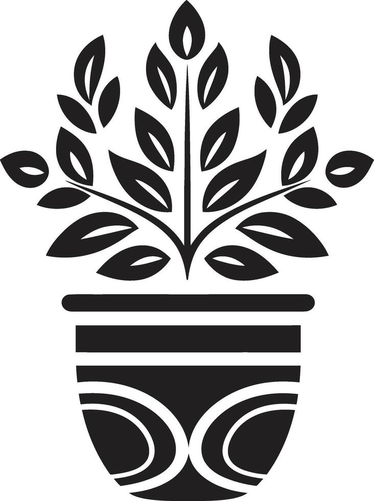 Natures Noir Monochrome Emblem Highlighting Chic Plant Pot Design Floral Finesse Sleek Black Logo with Vector Plant Pot