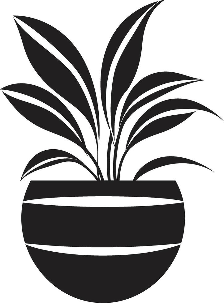 Petal Potpourri Sleek Black Icon Featuring Decorative Plant Pot Green Harmony Monochrome Emblem with Chic Plant Pot Design vector