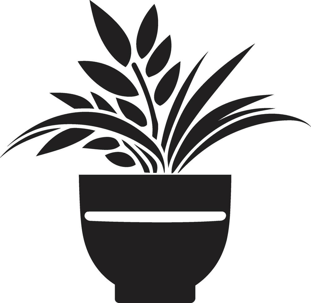 Natures Noir Monochrome Emblem Highlighting Chic Plant Pot Design Floral Finesse Sleek Black Logo with Vector Plant Pot