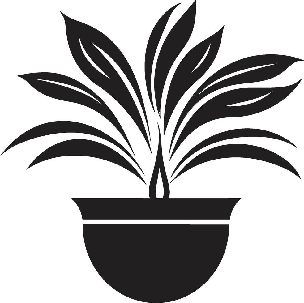 Petal Panorama Monochrome Plant Pot Logo with Stylish Elegance Organic Opulence Elegant Black Icon Featuring Decorative Plant Pot vector