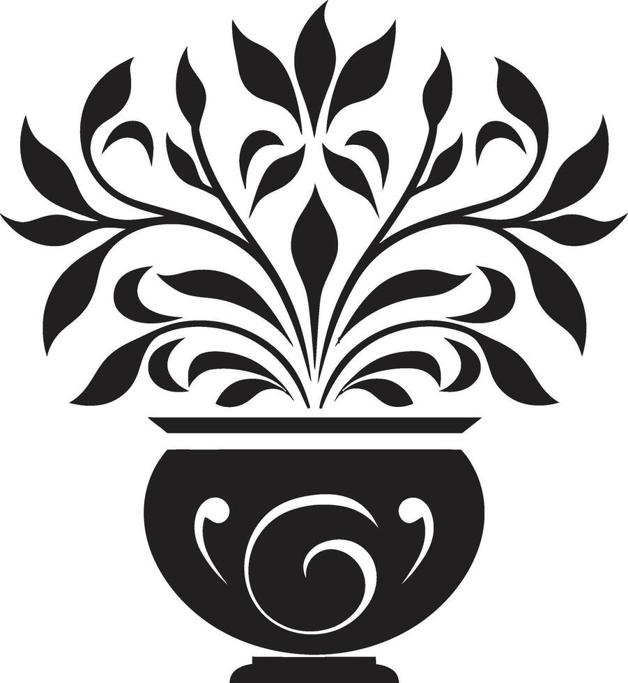 verde armonía monocromo emblema con elegante planta maceta diseño botánico felicidad elegante negro vector emblema destacando planta maceta