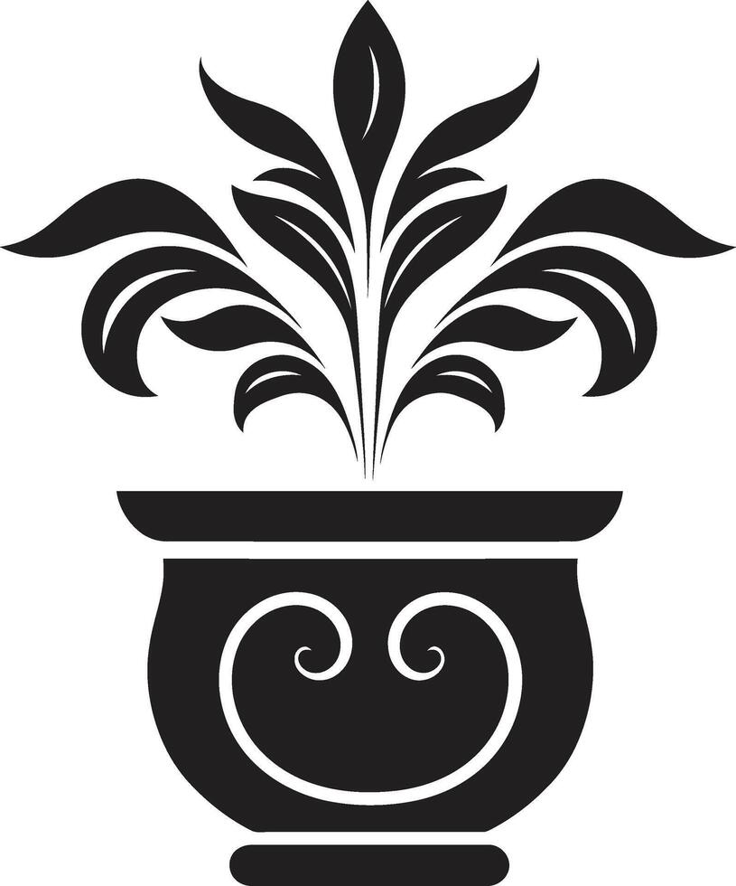 Botanical Bloom Chic Vector Emblem Highlighting Stylish Plant Pot Green Gala Sleek Logo Design with Monochrome Plant Pot