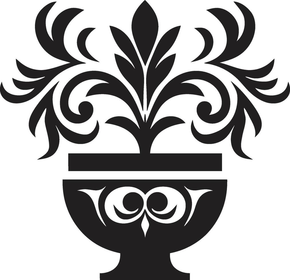 botánico belleza monocromo emblema destacando decorativo planta maceta floral fusión elegante vector planta maceta logo en negro