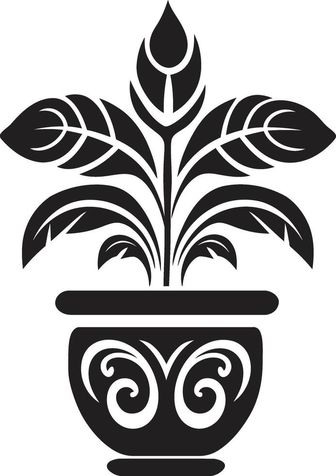 Green Gala Sleek Logo Design with Monochrome Plant Pot Potted Perfection Stylish Plant Pot Logo in Black vector
