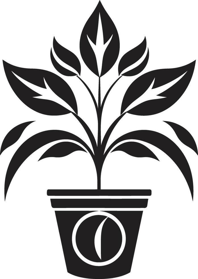 Botanical Bliss Monochrome Plant Pot Logo with Stylish Elegance Potted Prestige Elegant Black Icon Featuring Decorative Plant Pot vector