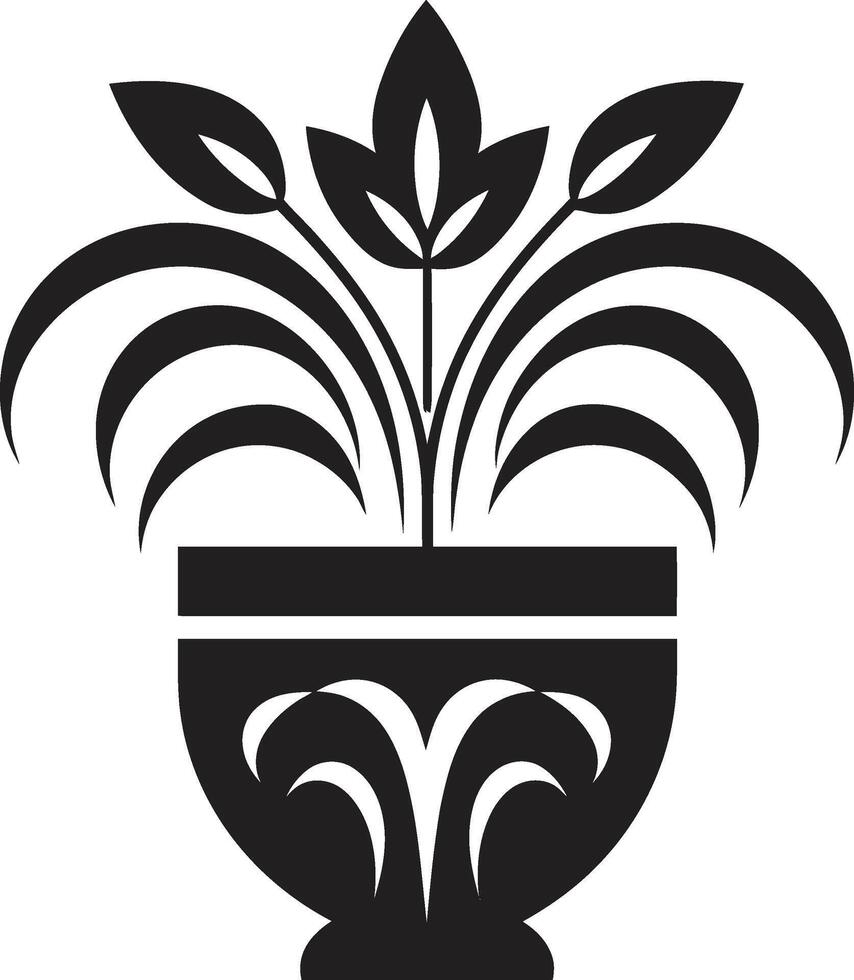 Elegant Essence Chic Vector Plant Pot Logo in Black Natures Niche Stylish Plant Pot Logo Design in Monochrome