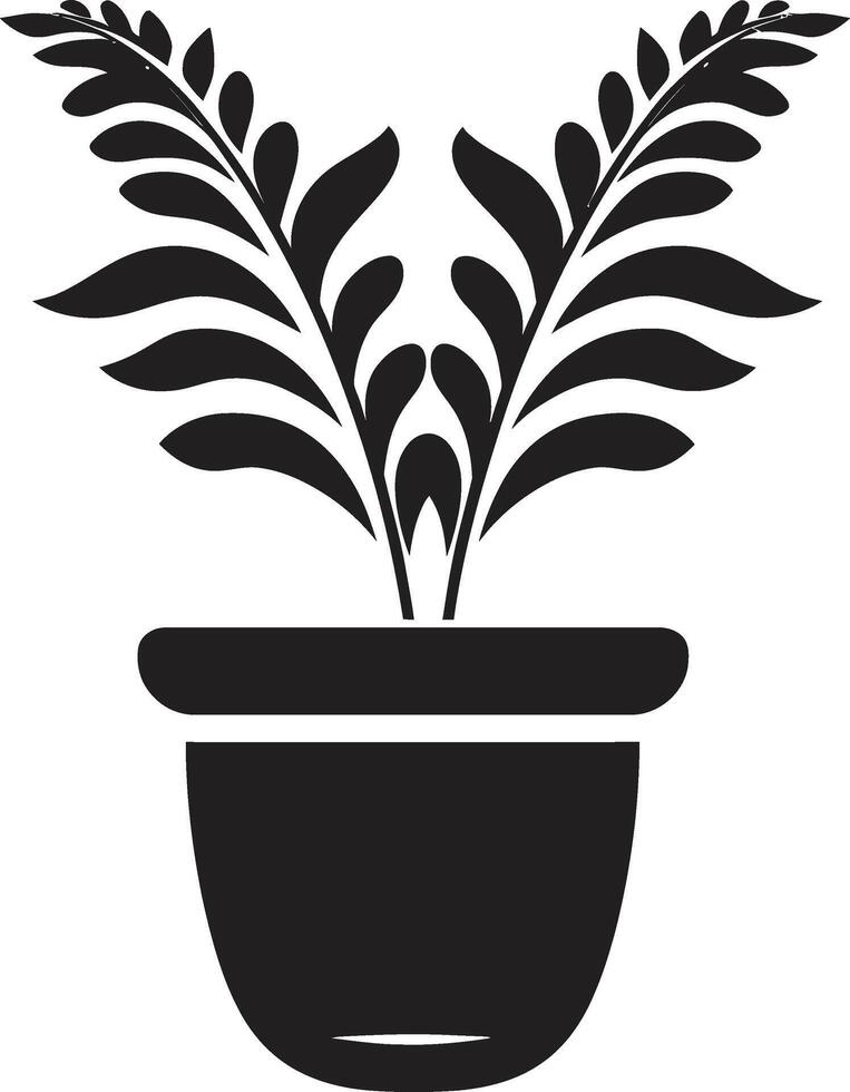 orgánico opulencia pulcro negro logo con elegante planta maceta botánico belleza monocromo emblema presentando decorativo planta maceta vector