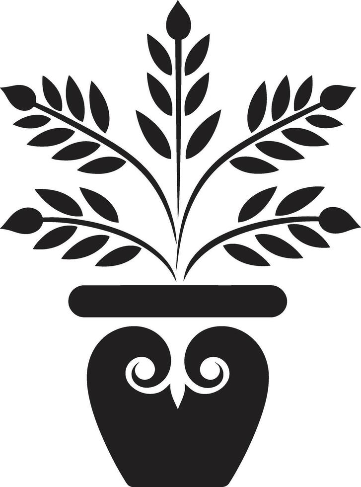 Elegant Essence Monochrome Plant Pot Logo with Decorative Design Natures Niche Chic Black Icon with Stylish Vector Plant Pot