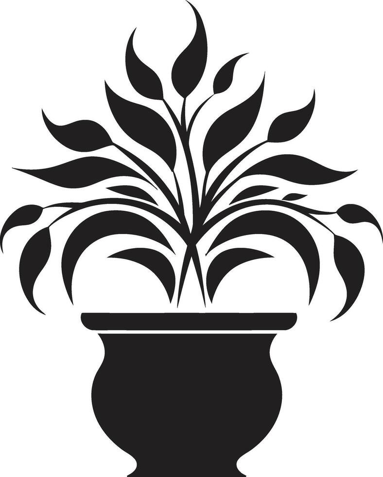 Green Harmony Sleek Logo Design with Decorative Plant Pot in Black Petal Potpourri Monochrome Plant Pot Logo with Stylish Elegance vector