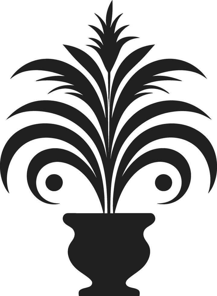 Potted Panache Sleek Logo Design with Chic Plant Pot in Black Elegant Essence Monochrome Plant Pot Logo with Decorative Design vector