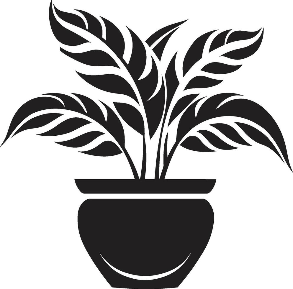 Potted Perfection Sleek Emblem Highlighting Chic Plant Pot Design Petal Presence Monochrome Plant Pot Logo with Decorative Elegance vector