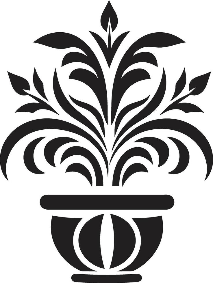 Organic Opulence Monochrome Plant Pot Logo with Stylish Design Botanic Beauty Elegant Black Vector Icon with Chic Plant Pot