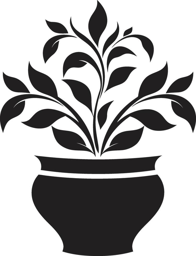 Botanic Beauty Monochrome Vector Icon Highlighting Stylish Plant Pot Floral Fusion Sleek Black Logo with Elegance of Plant Pot