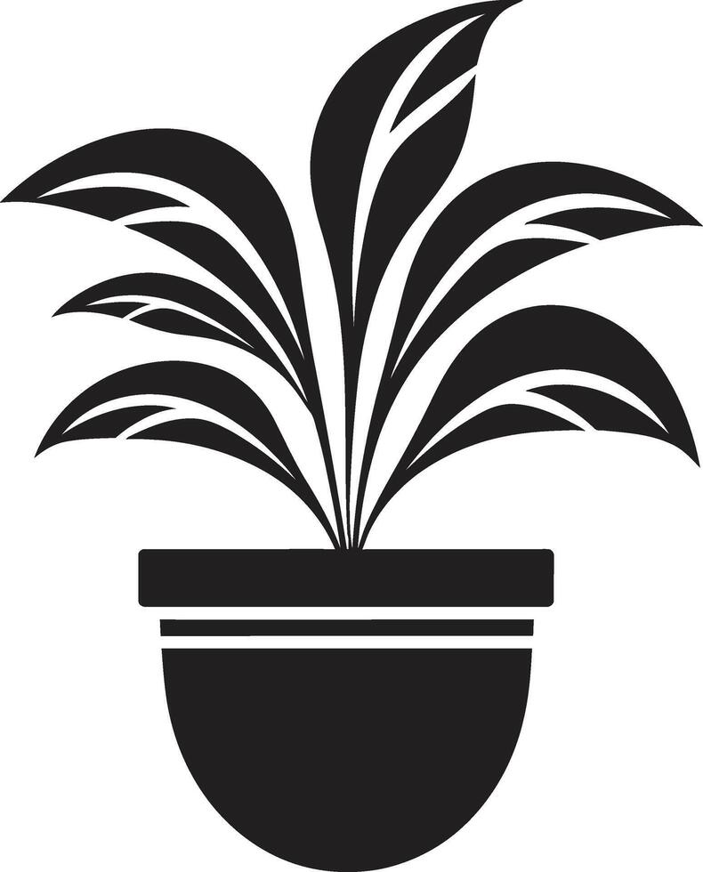 Elegant Essence Chic Black Icon with Stylish Vector Plant Pot Natures Niche Sleek Black Logo Design with Decorative Plant Pot