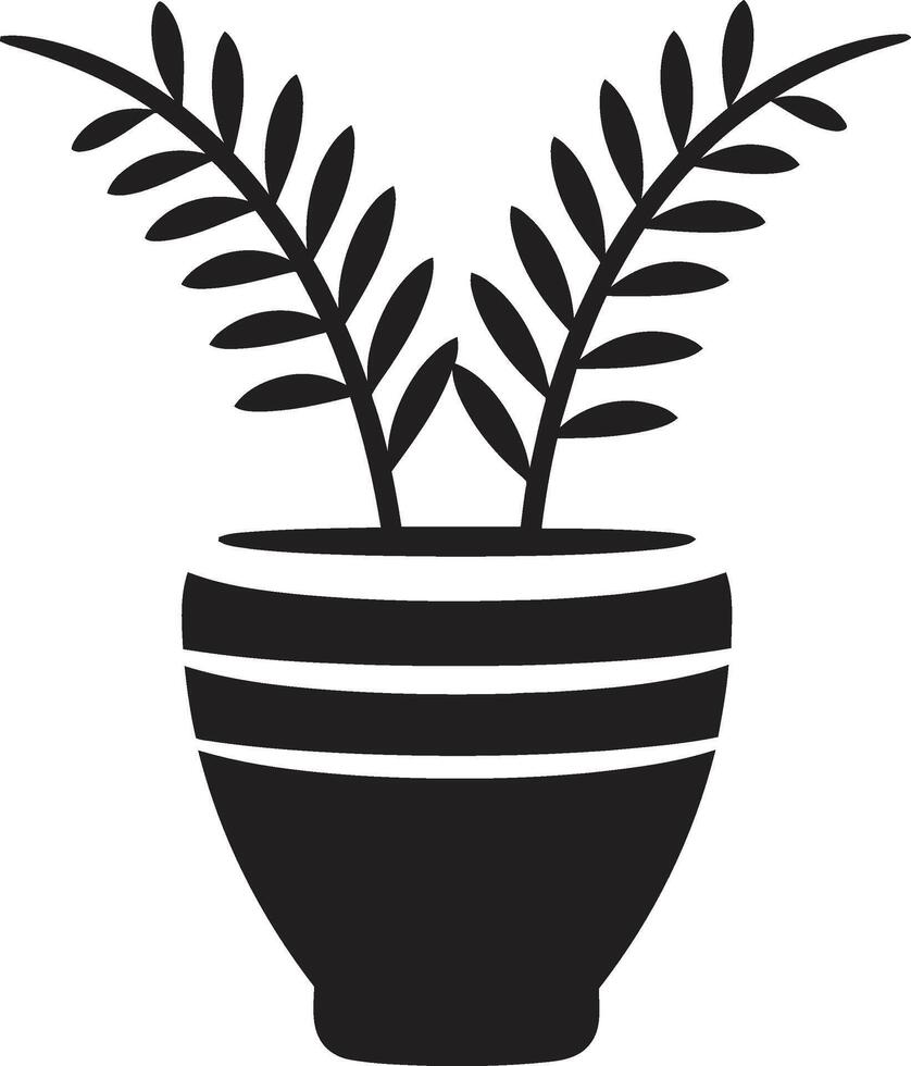 orgánico opulencia monocromo planta maceta logo con elegante diseño botánico belleza elegante negro vector icono con elegante planta maceta