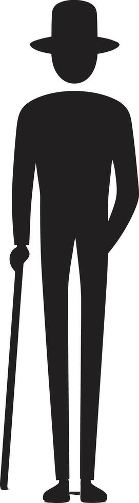 alegre líneas elegante negro vector emblema con hombre palo dibujos animados carisma elegante logo diseño presentando hombre palo en negro