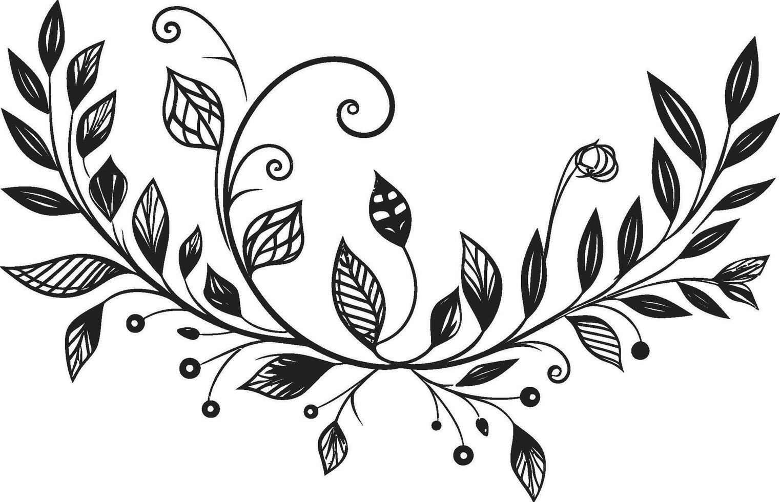 Fanciful Flourishes Sleek Emblem Highlighting Decorative Doodles Elegance Embellished Black Doodle Decorative Logo in Monochrome vector