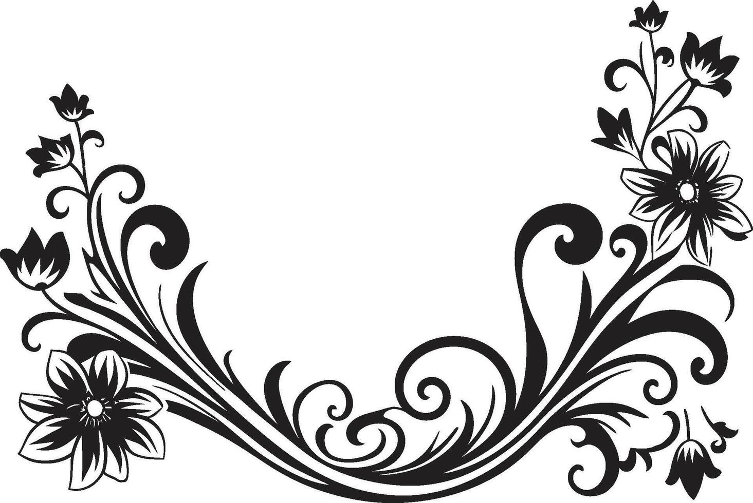 Artistic Adornments Sleek Black Logo Highlighting Decorative Elements Sculpted Spirals Elegant Decorative Doodle Icon in Monochrome vector