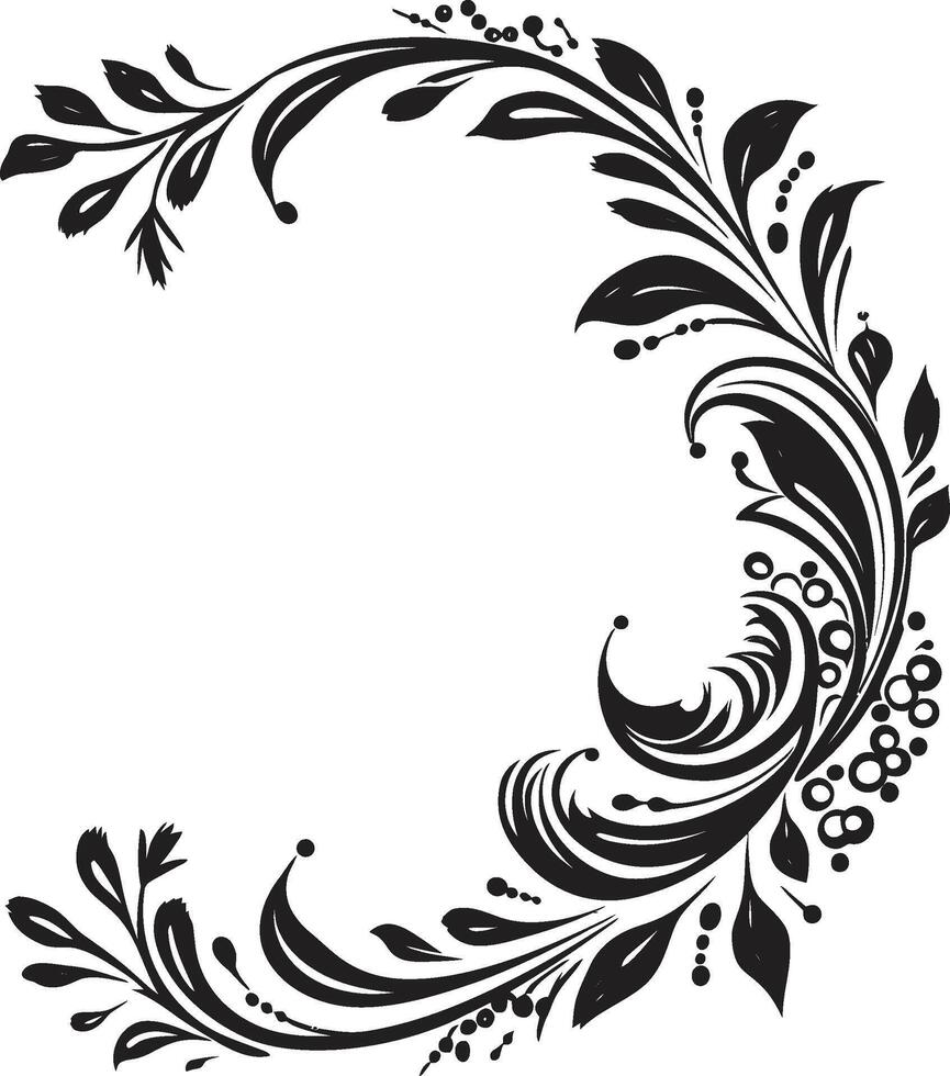 Fanciful Flourishes Black Logo with Decorative Doodle Elements Sophisticated Swirls Sleek Emblem Featuring Monochrome Decorative Element vector