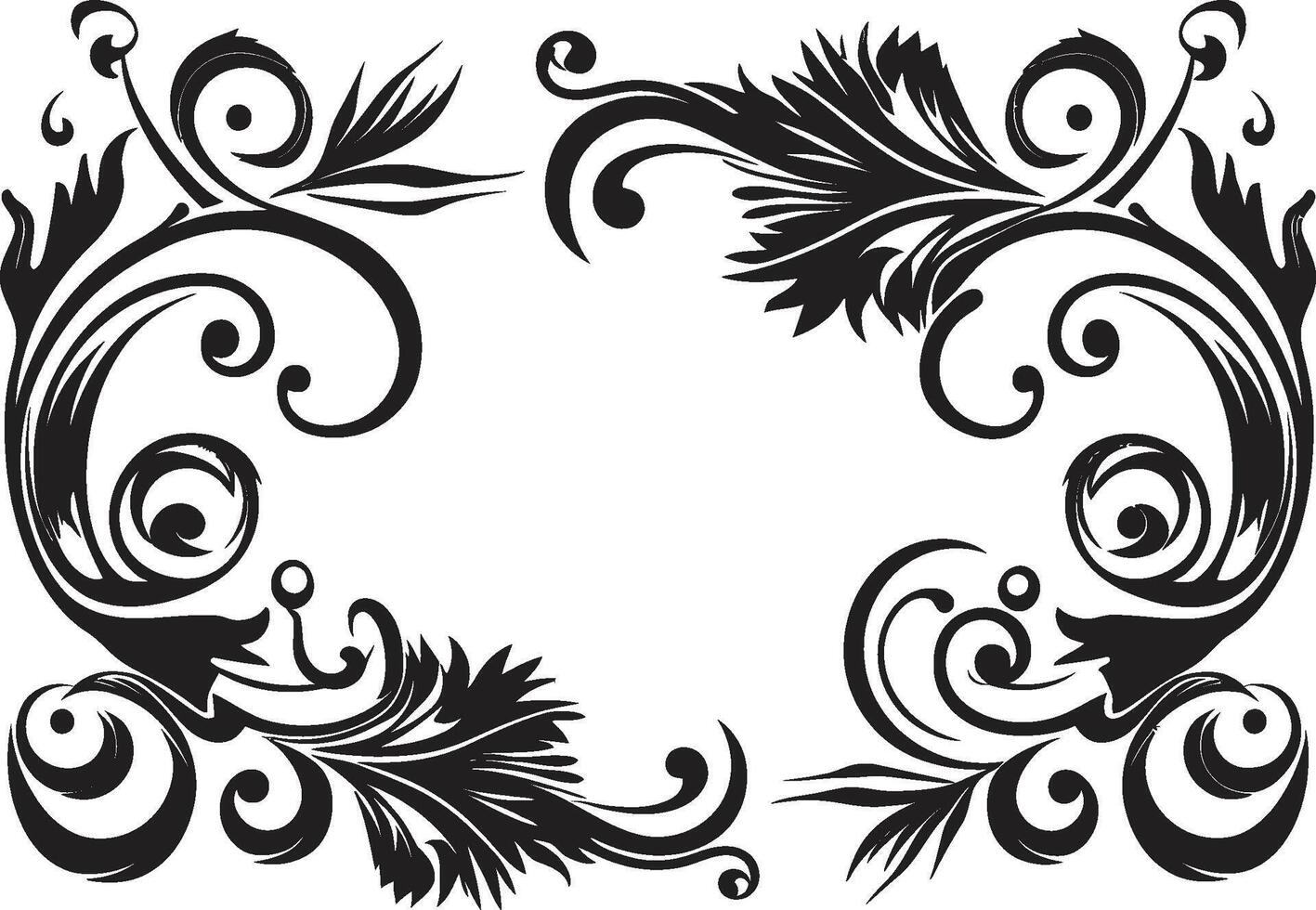 Fanciful Flourishes Sleek Emblem Highlighting Decorative Doodles Elegance Embellished Black Doodle Decorative Logo in Monochrome vector