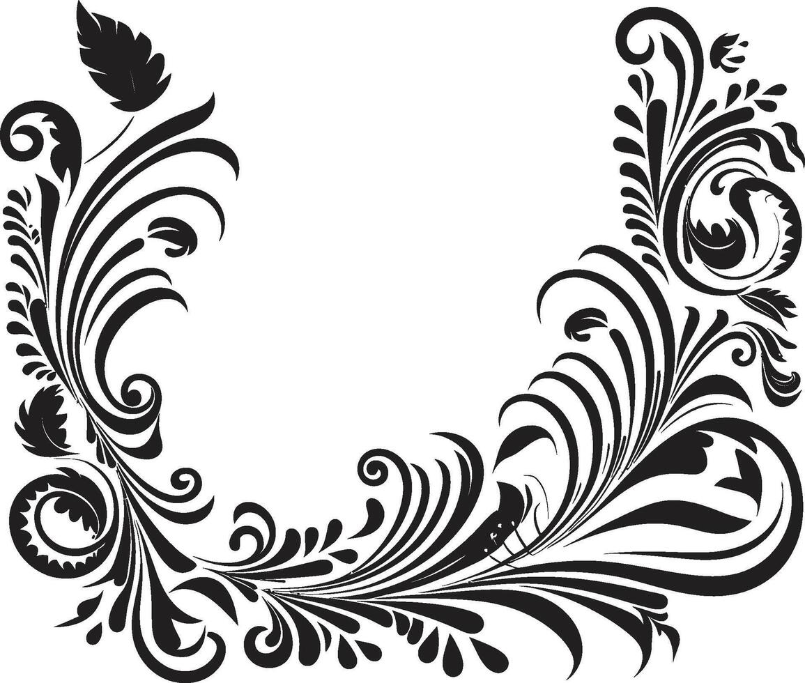 Ornamental Opulence Monochrome Decorative Element in Sleek Vector Curves and Charms Doodle Decorative Icon with Black Elegance