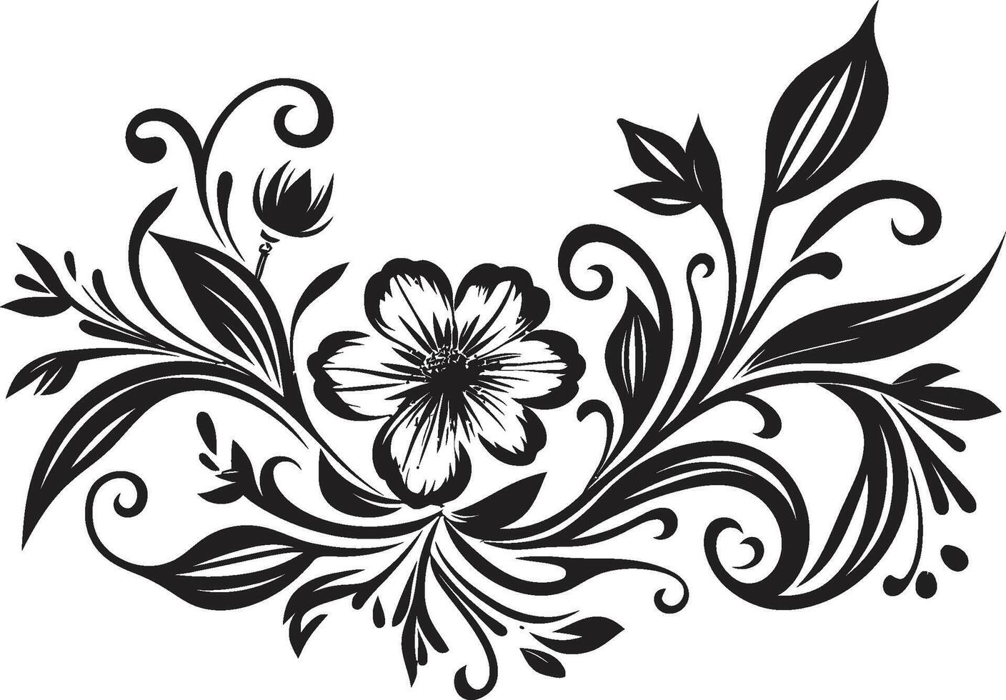 imaginario florece elegante decorativo garabatear icono con negro toque sofisticado remolinos monocromo emblema con garabatear decorativo elementos vector