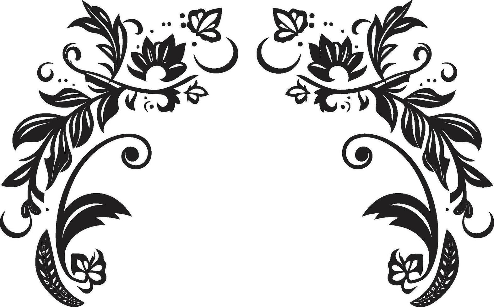 Fanciful Flourishes Black Logo with Decorative Doodle Elements Sophisticated Swirls Sleek Vector Emblem Featuring Decorative Doodles