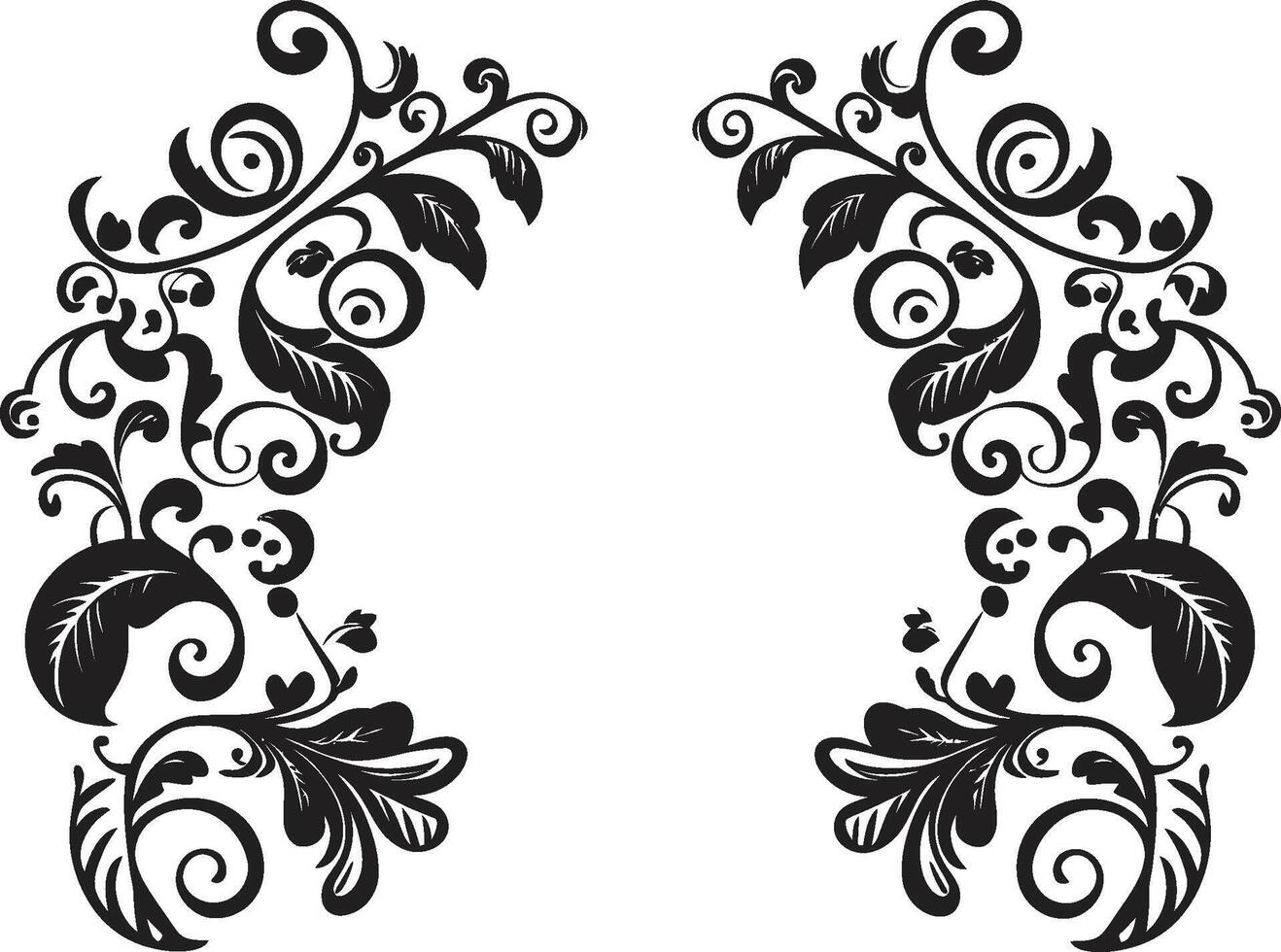 sofisticado remolinos monocromo garabatear decorativo elemento en pulcro diseño florido contornos elegante negro emblema con decorativo garabatos vector