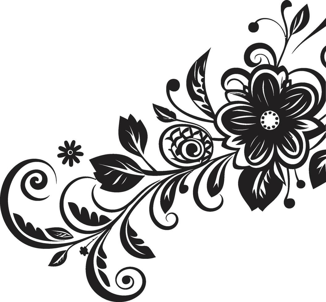 Curves and Charms Sleek Black Emblem with Decorative Doodle Elements Artistic Adornments Monochrome Doodle Decorative Element in Elegant Design vector