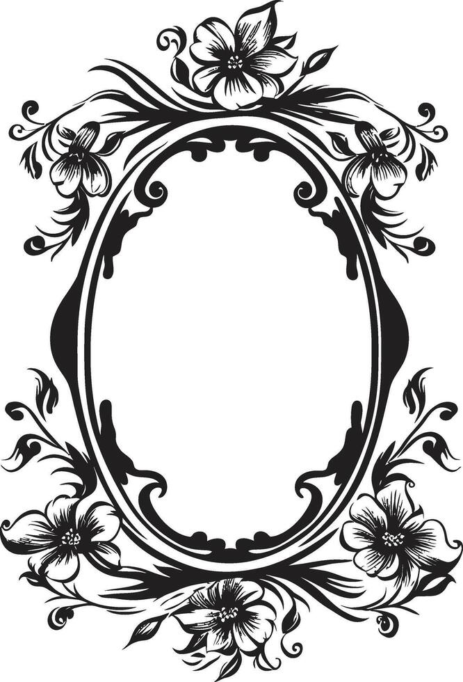 Posh Patterns Decorative Frame in Black Vector Symphonic Swirls Doodle Logo with 90 Words Frame