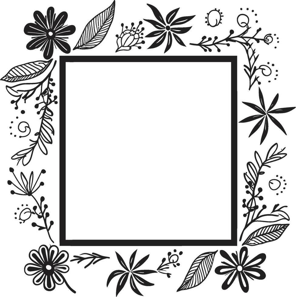 Artistry Unveiled Doodle Decorative Frame Icon Serene Scrolls 90 Words Doodle Frame in Black vector