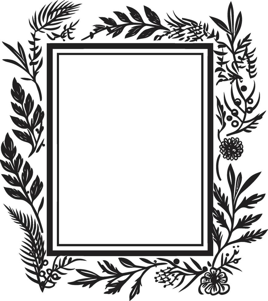 Mystical Maze Doodle Frame Logo in 90 Words Whirling Wonders Decorative Frame Icon in Black vector