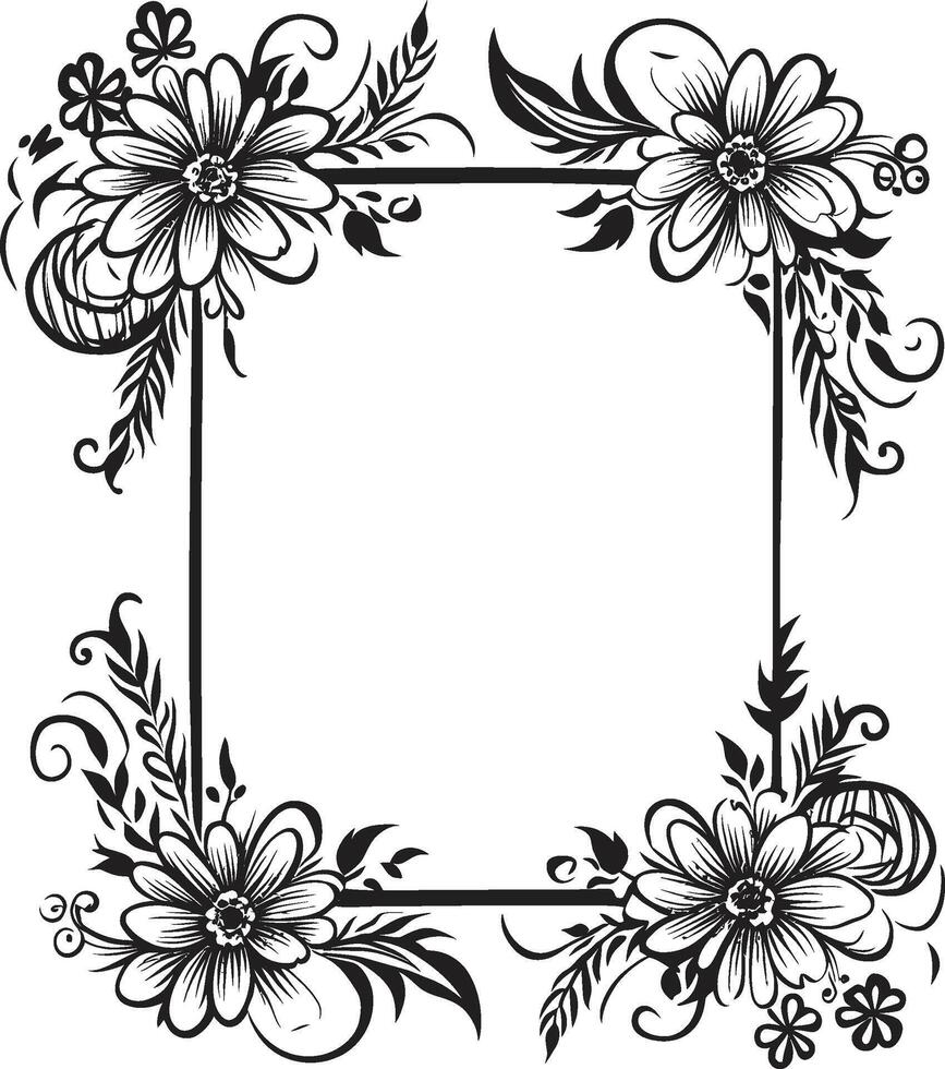Abstract Affair Doodle Decorative Symbol in Black Whimsical Waves Vector Frame with Doodle Detail