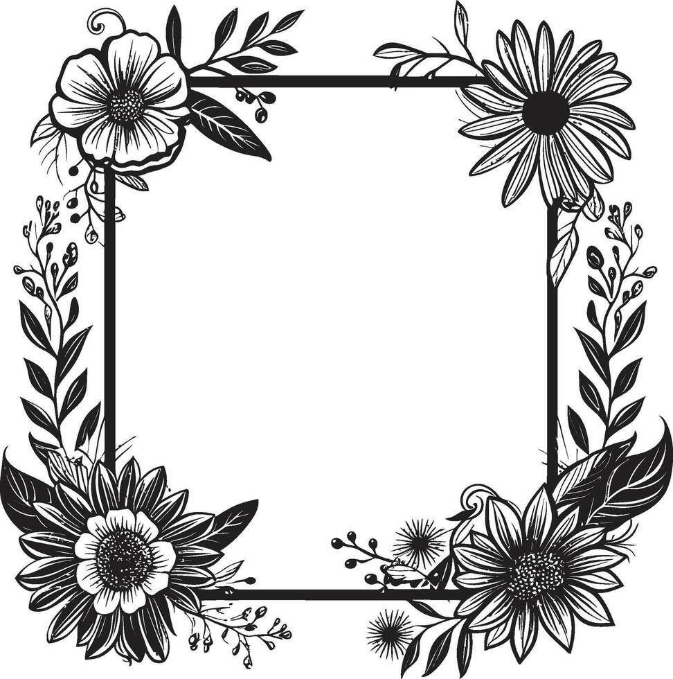 Cosmic Curls Decorative Frame Icon in Black Spiraled Sophistication Doodle Logo with 90 Words Frame vector