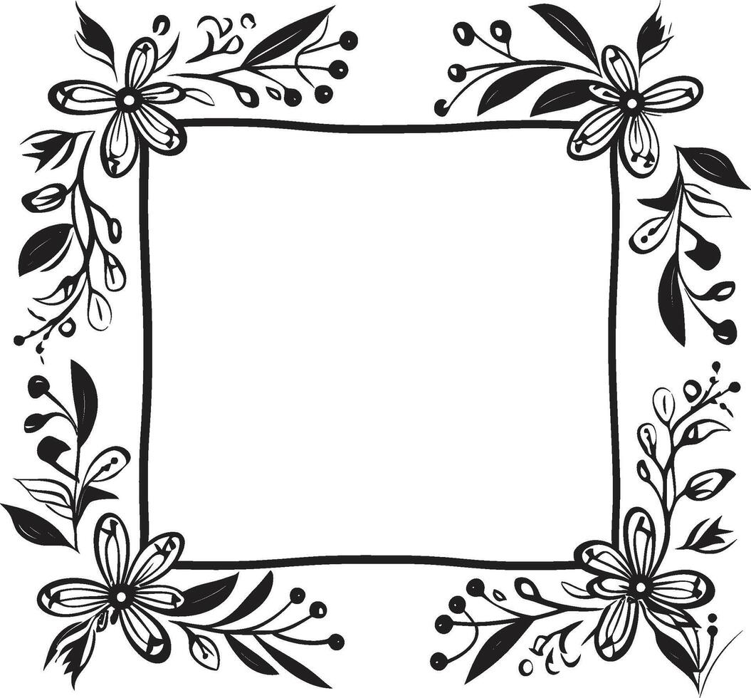 Noir Nectar Doodle Delight in 90 Words with Black Frame Infinite Intricacies Vector Symbol with Doodle Frame