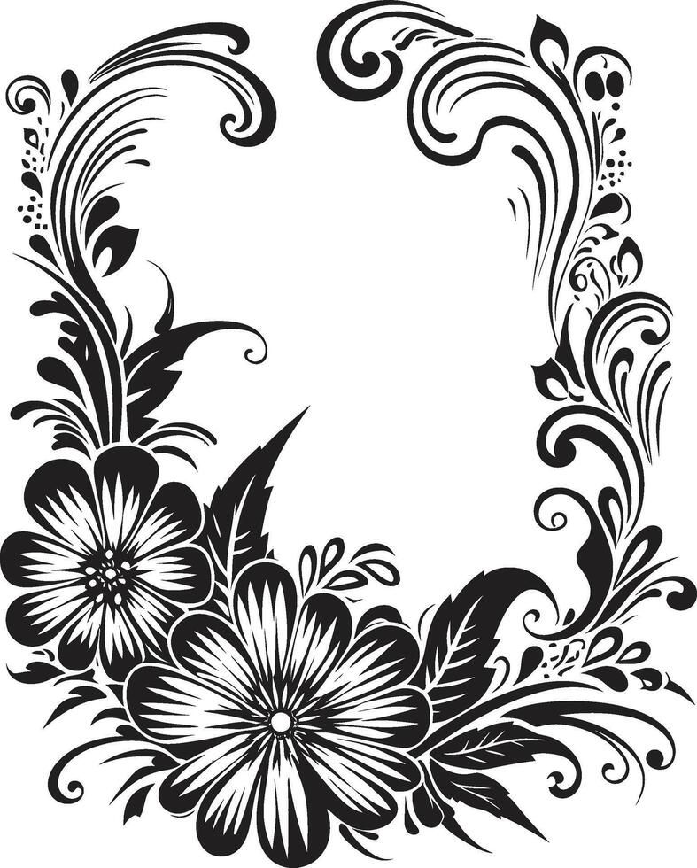 Spirited Symmetry Black Vector with Decorative Doodle Mystical Maze Doodle Delight in 90 Words with Black Frame