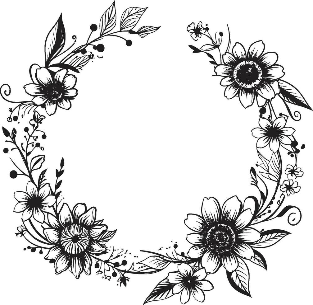 Noir Nouveau Modern Elegance Infused with Doodle Decorative Frame Vector Black Logo Design Celestial Charm Capturing the Allure of the Cosmos in Doodle Decorative Frame Vector Black Logo Symbol