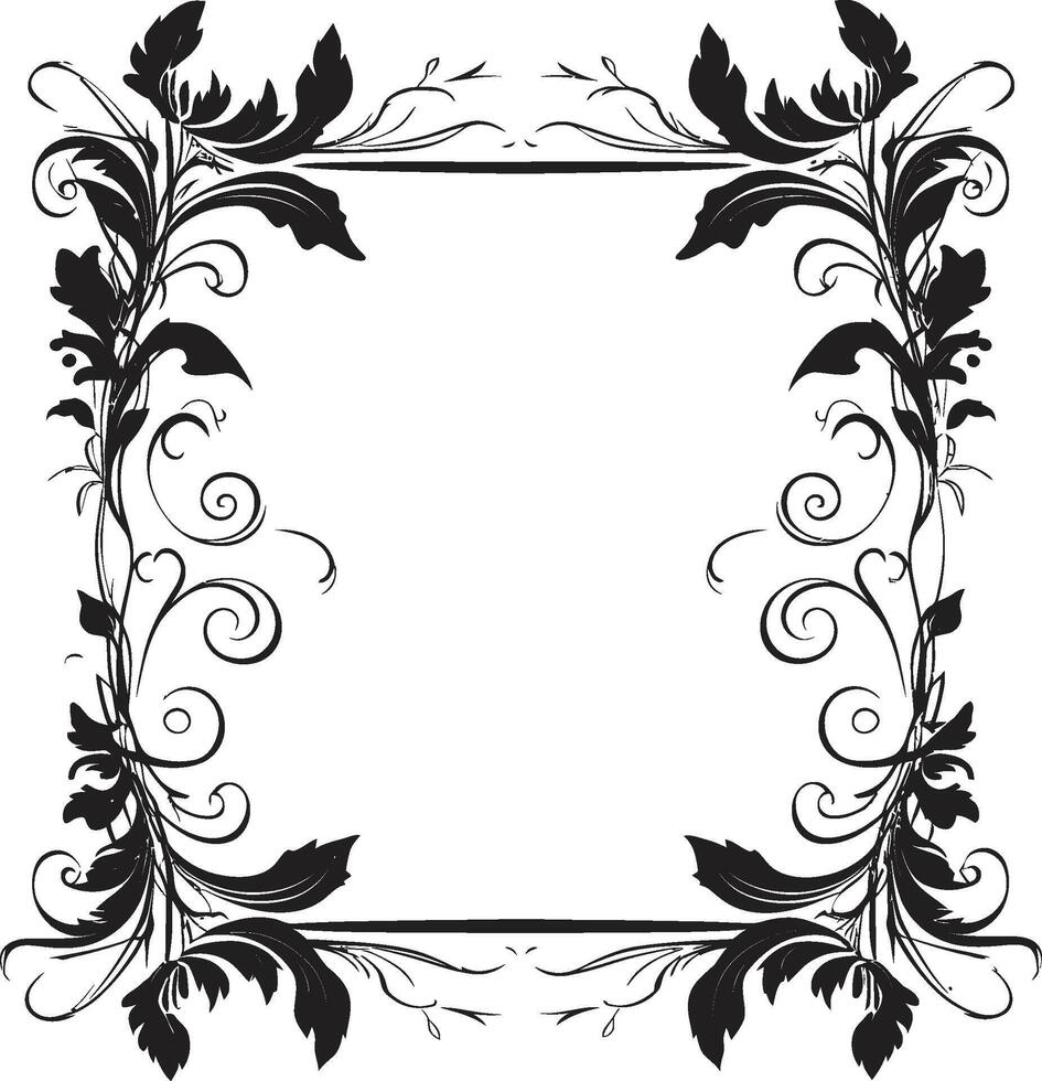 Elegance Embellished Black Doodle Decorative Frame Logo in Monochrome Artistic Adornments Stylish Vector Emblem with Decorative Frame Elements