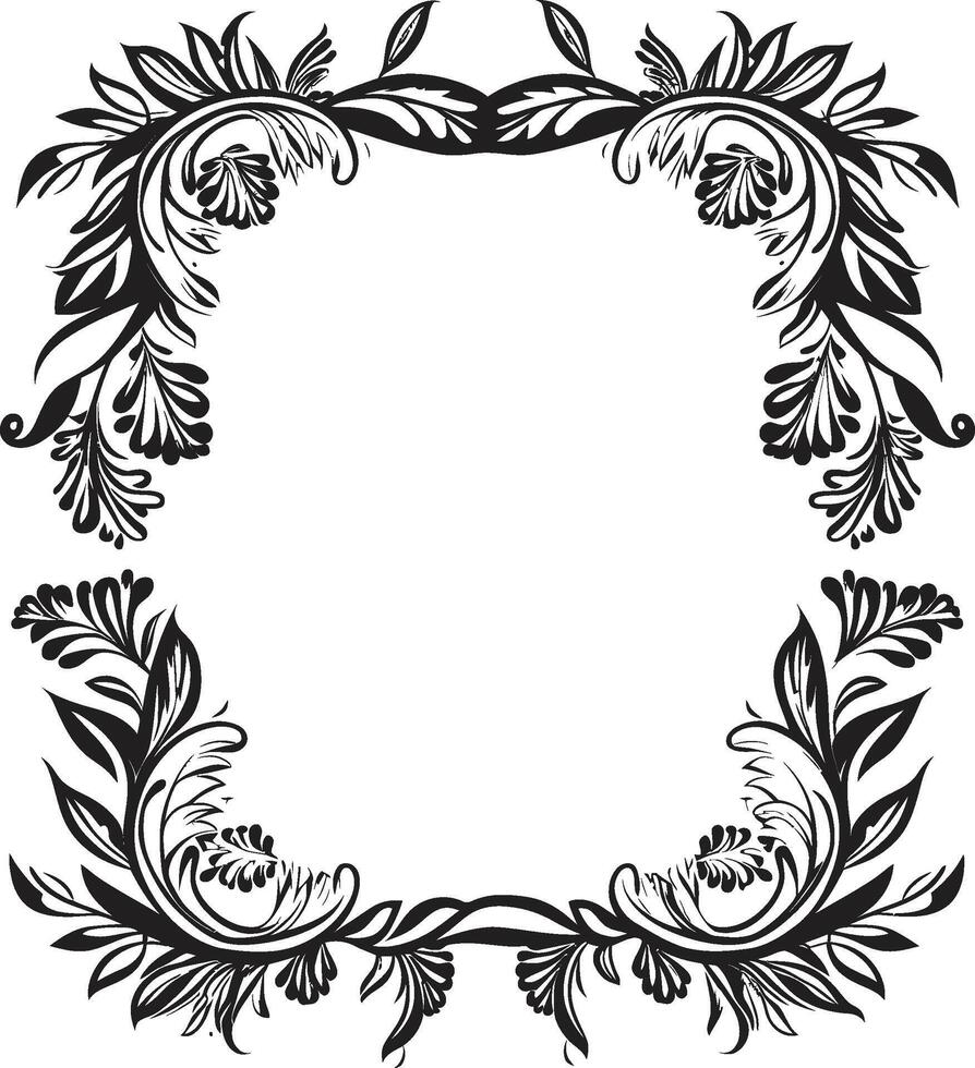 Artistic Adornments Sleek Black Logo Highlighting Decorative Frame Elements Sculpted Spirals Elegant Decorative Doodle Frame Icon in Monochrome vector