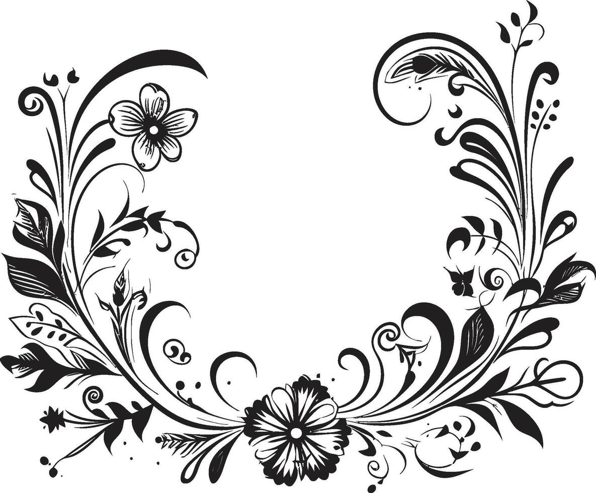 Artistic Adornments Sleek Black Emblem with Decorative Doodle Frame Elements Chic Complexity Monochrome Doodle Decorative Frame Element in Elegant Design vector