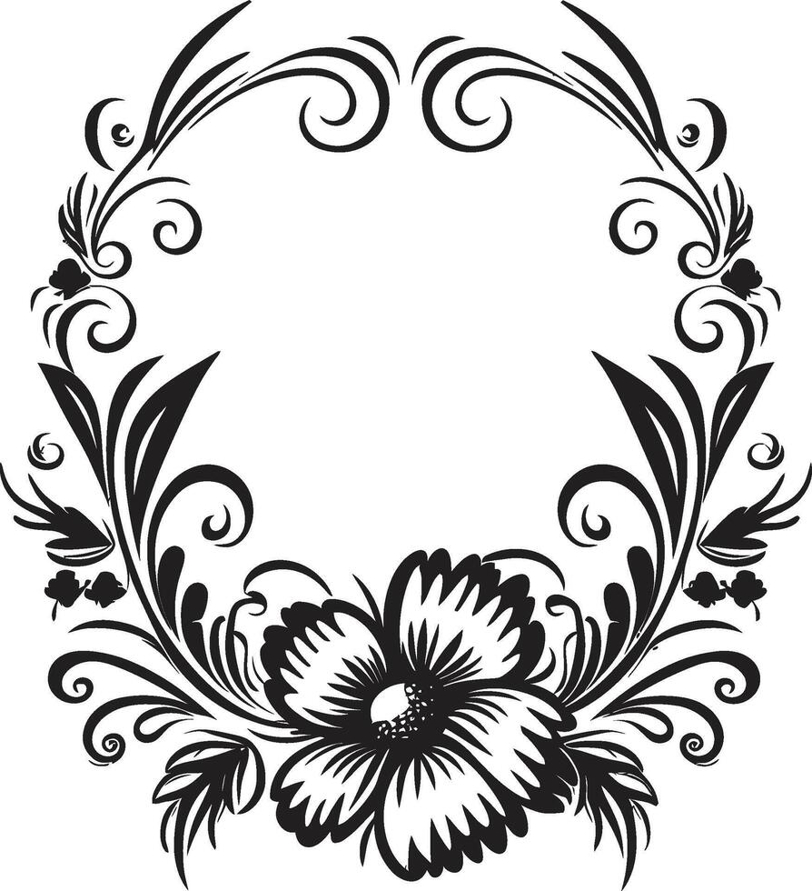 Intricate Inks Elegant Black Emblem with Doodle Decorative Frame Element Curves and Charms Stylish Vector Logo Highlighting Doodle Decorative Frame