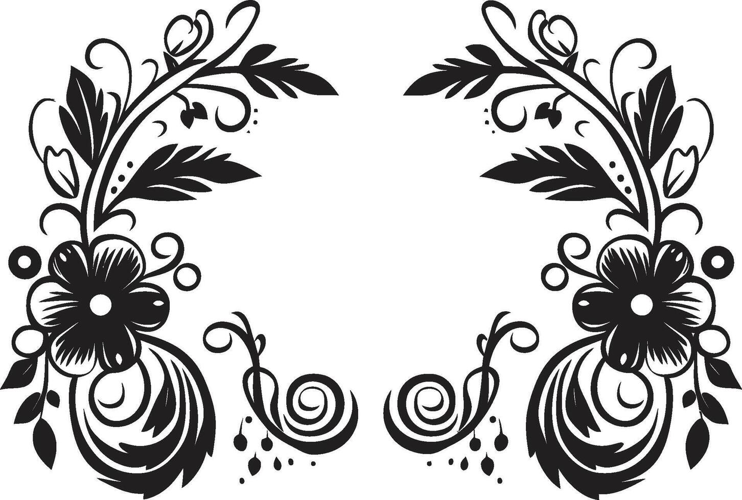 Intricate Inks Elegant Decorative Doodle Frame Icon in Sleek Black Curves and Charms Stylish Vector Logo Highlighting Doodle Decorative Frame