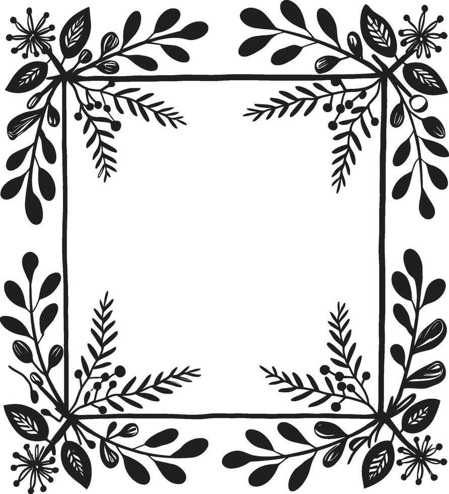 Curves and Charms Black Doodle Decorative Frame Element in Chic Design Artistic Adornments Sleek Emblem Highlighting Decorative Doodle Frame Elements vector