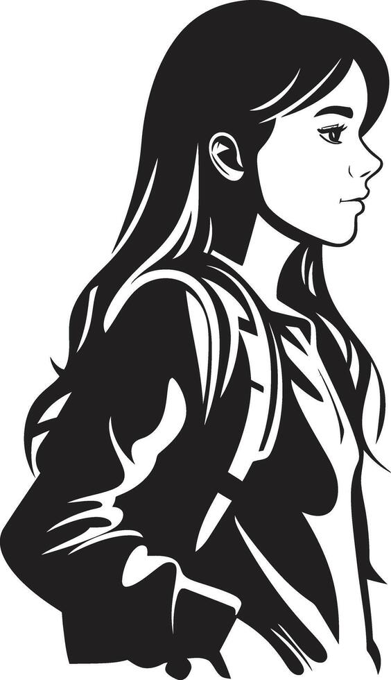 FemmeFutures Empowering Black Logo Symbol for Aspiring Female Students FutureFemme Black Logo Design Icon Symbolizing Ambitious Female Students vector