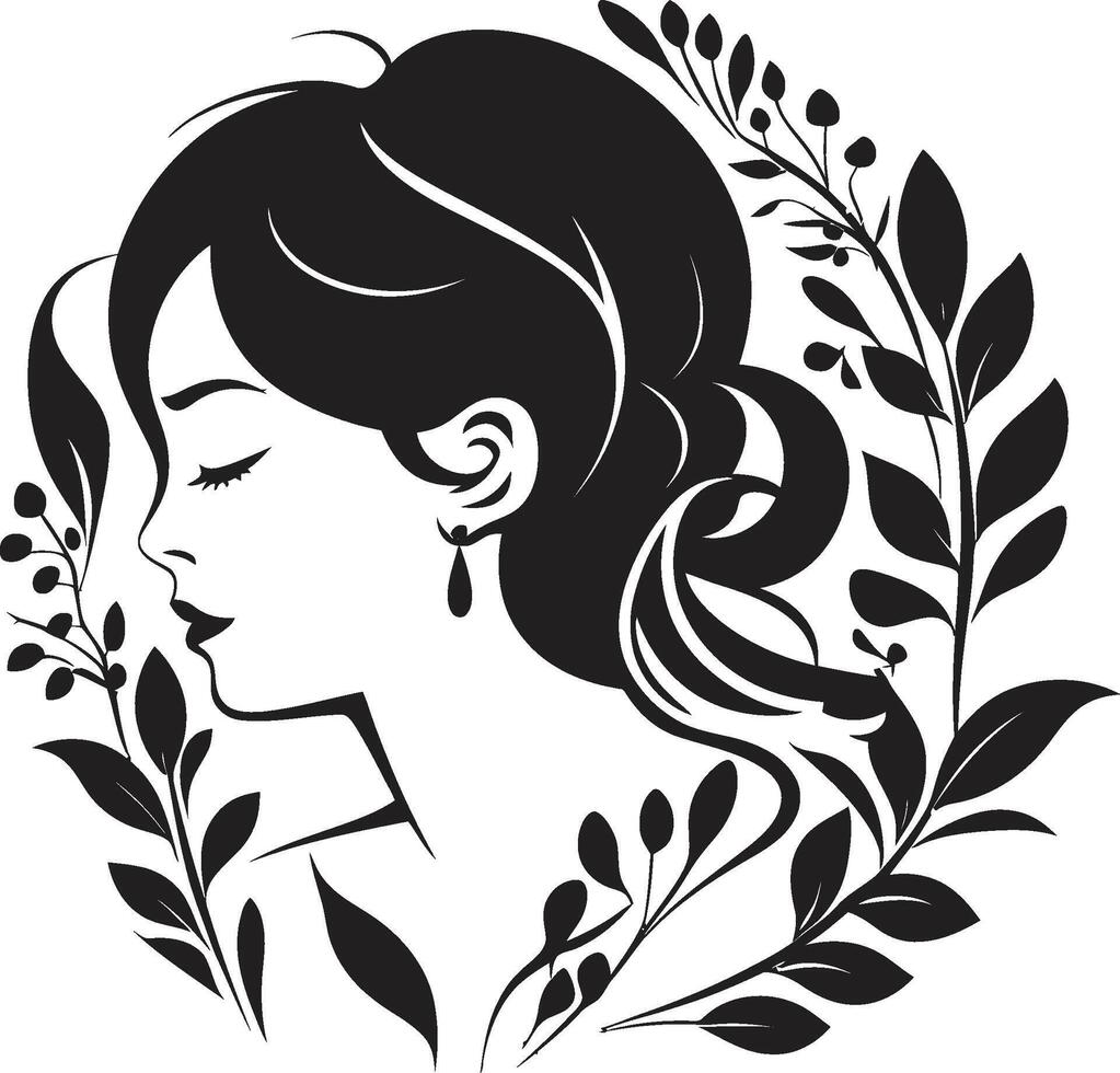 Floral Radiance A Vector Symbol of Femininity in Black Logo Petals of Elegance Black Logo Design Featuring a Floral Woman Face