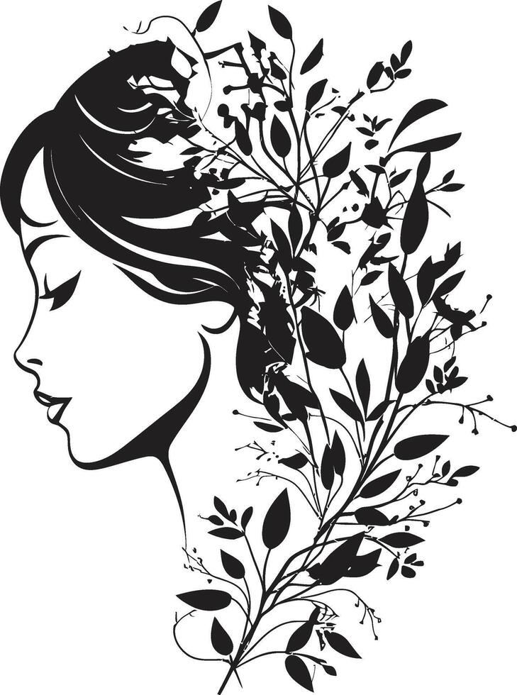 agraciado gardenia vector negro logo con un floral mujer cara icono pétalos de equilibrio negro logo diseño presentando un mujeres cara en florales