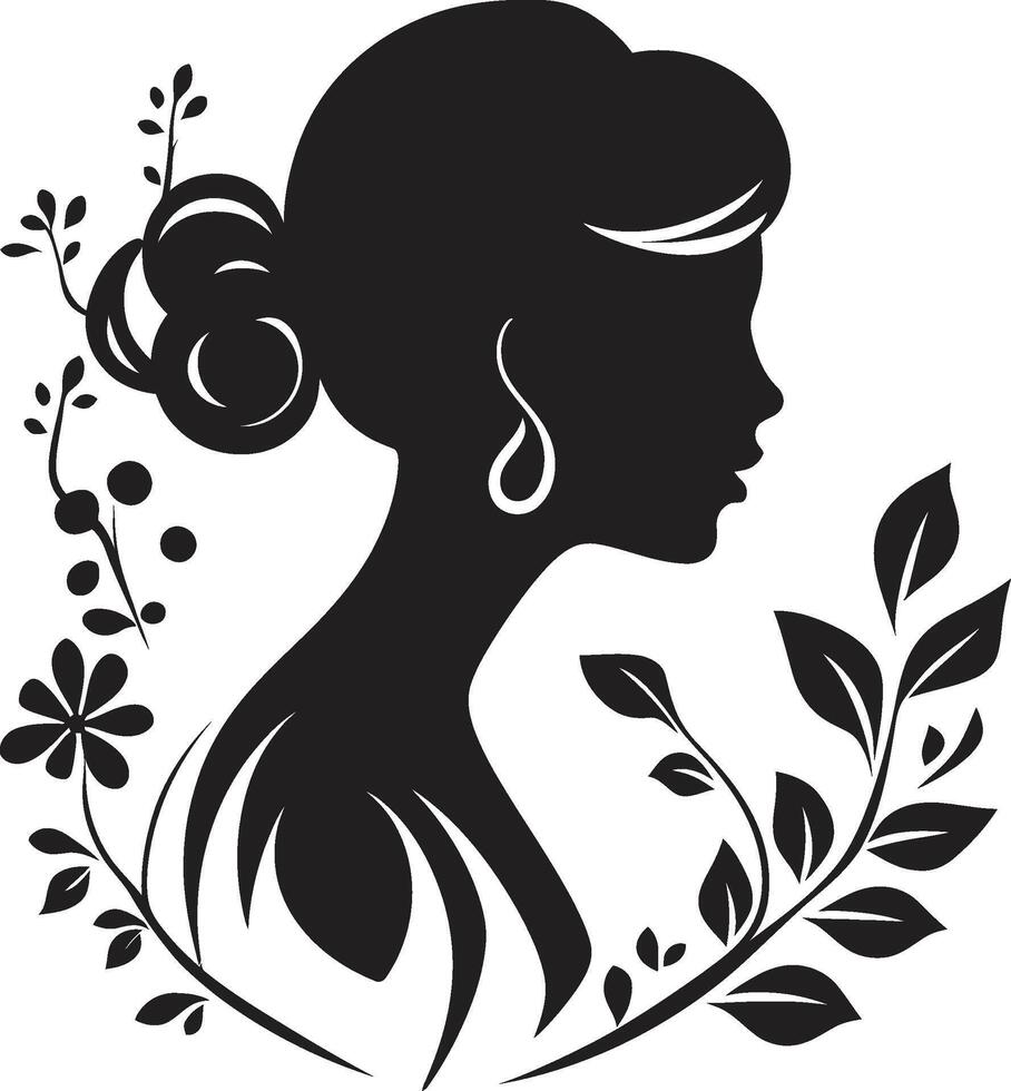 radiante Rosa un negro logo diseño exhibiendo floral mujer cara agraciado gardenia vector negro logo con un floral mujer cara icono