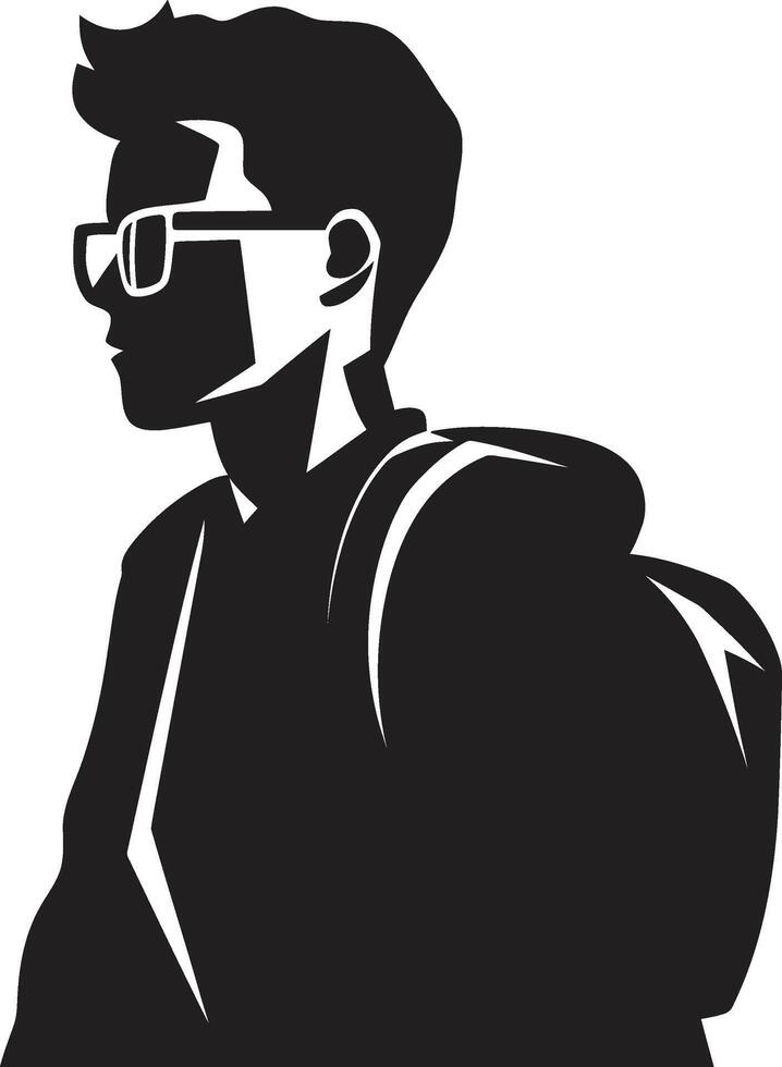 Scholarly Silhouette A Black Vector Logo for Male Student Elegance Academic Ascendance Dynamic Icon Symbolizing Male Student Achievement in Black